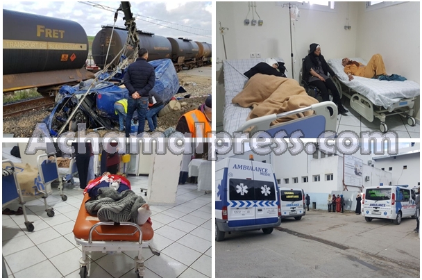 مصرع 6 أشخاص وإصابة 14 اخرين في حادث اصطدام قطار بسيارة لنقل العمال بطنجة