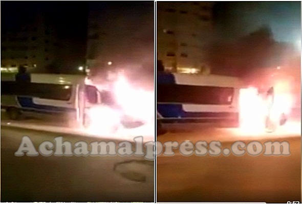 احتراق حافلة لنقل العمال يحدث هلعا وسط مدينة طنجة